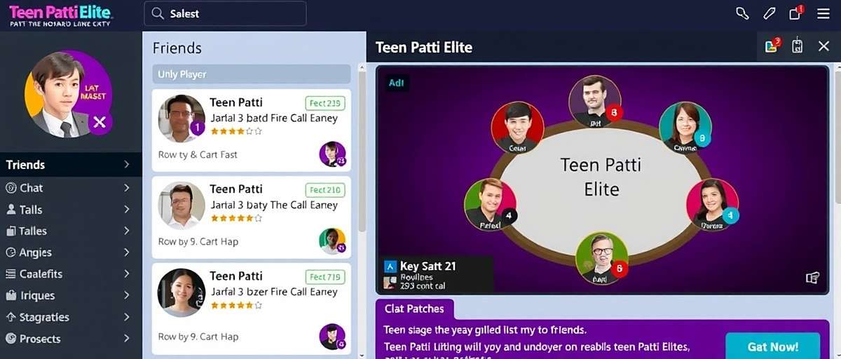 Teen Patti Elite Player Community Teen Patti Elite community screenshot showing player profiles, chat, and friend interactions